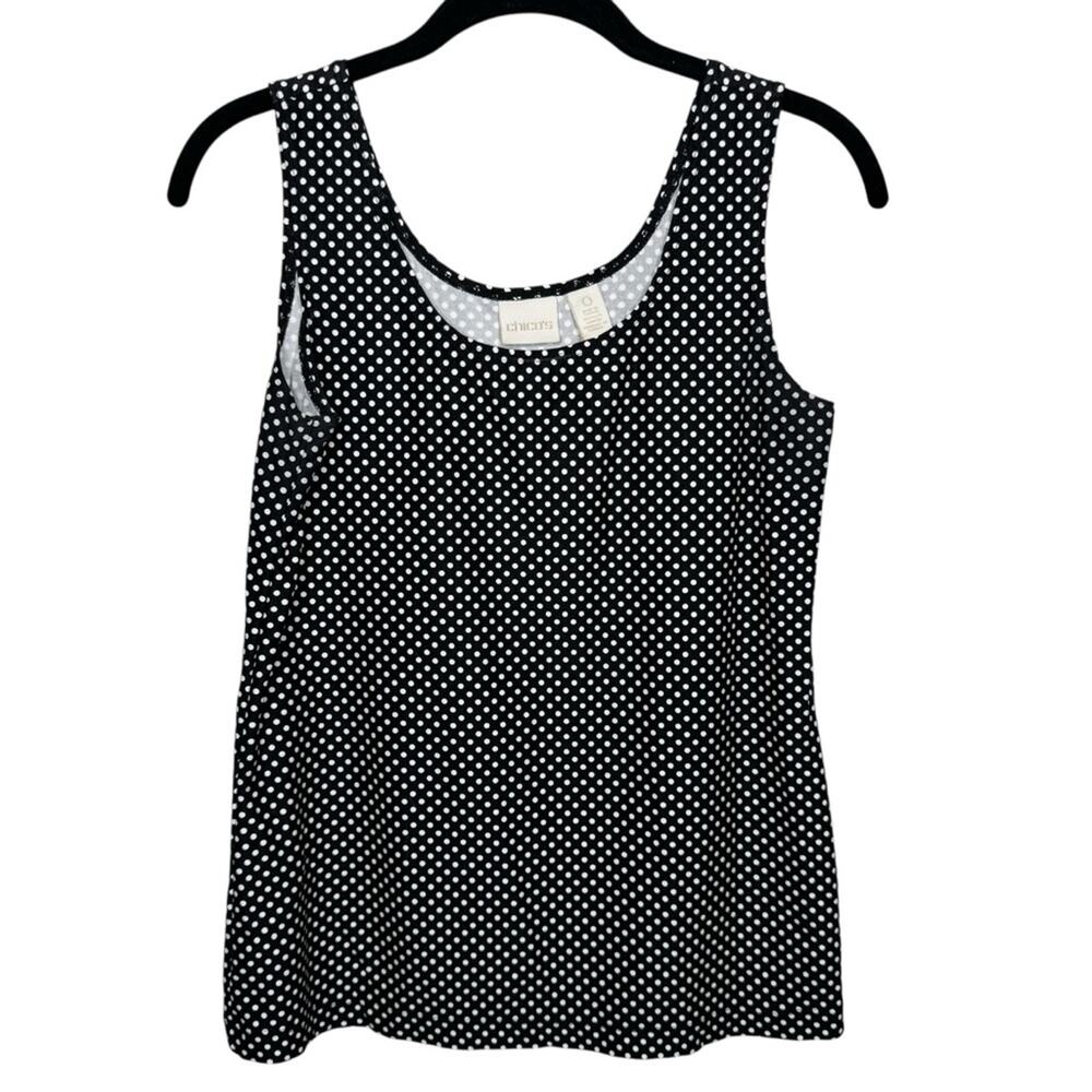 CHICO’S / black white micro polka dot printed scoop neck tank top / 0 (small)